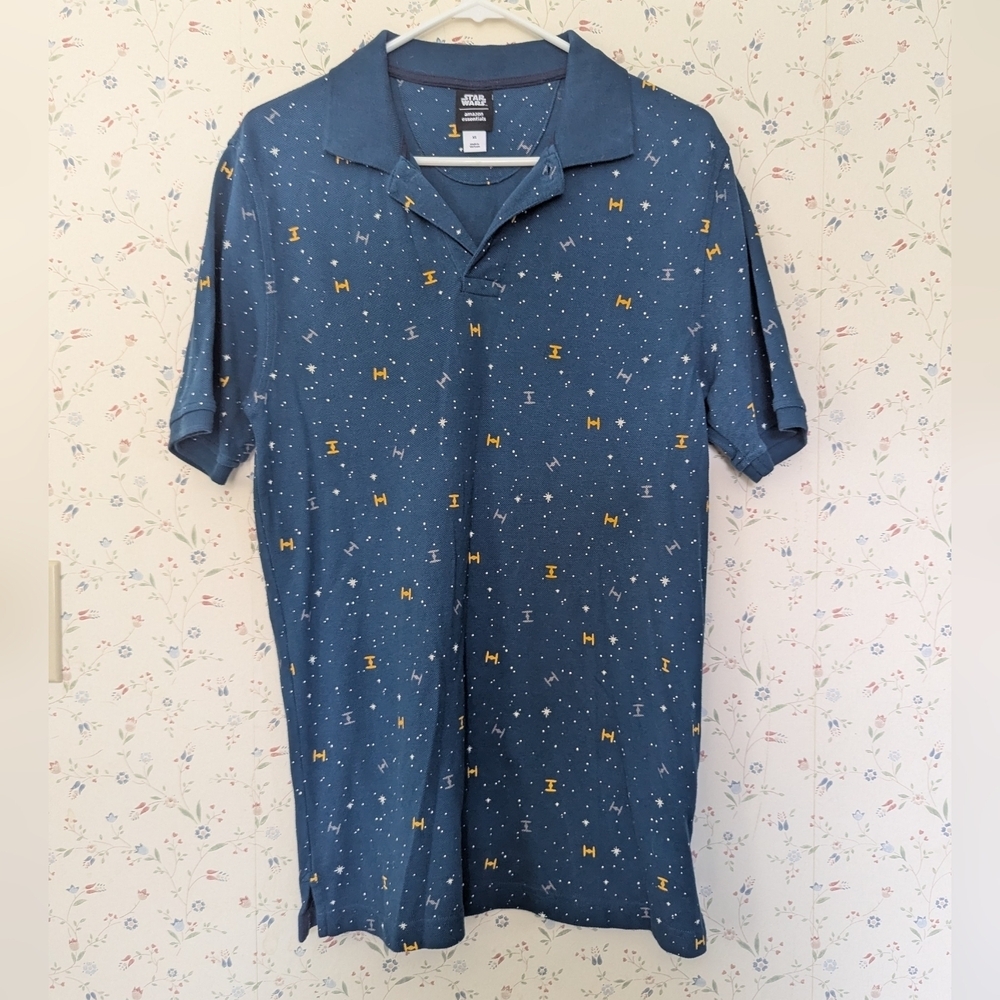 Star Wars Amazon Essentials Men's Blue Polo XS Shirt Yellow Accents Space
